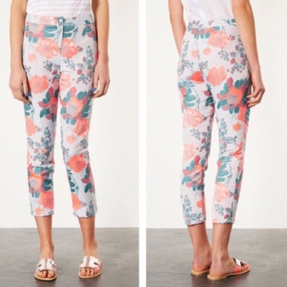 Topshop Neon Coral Floral Pants